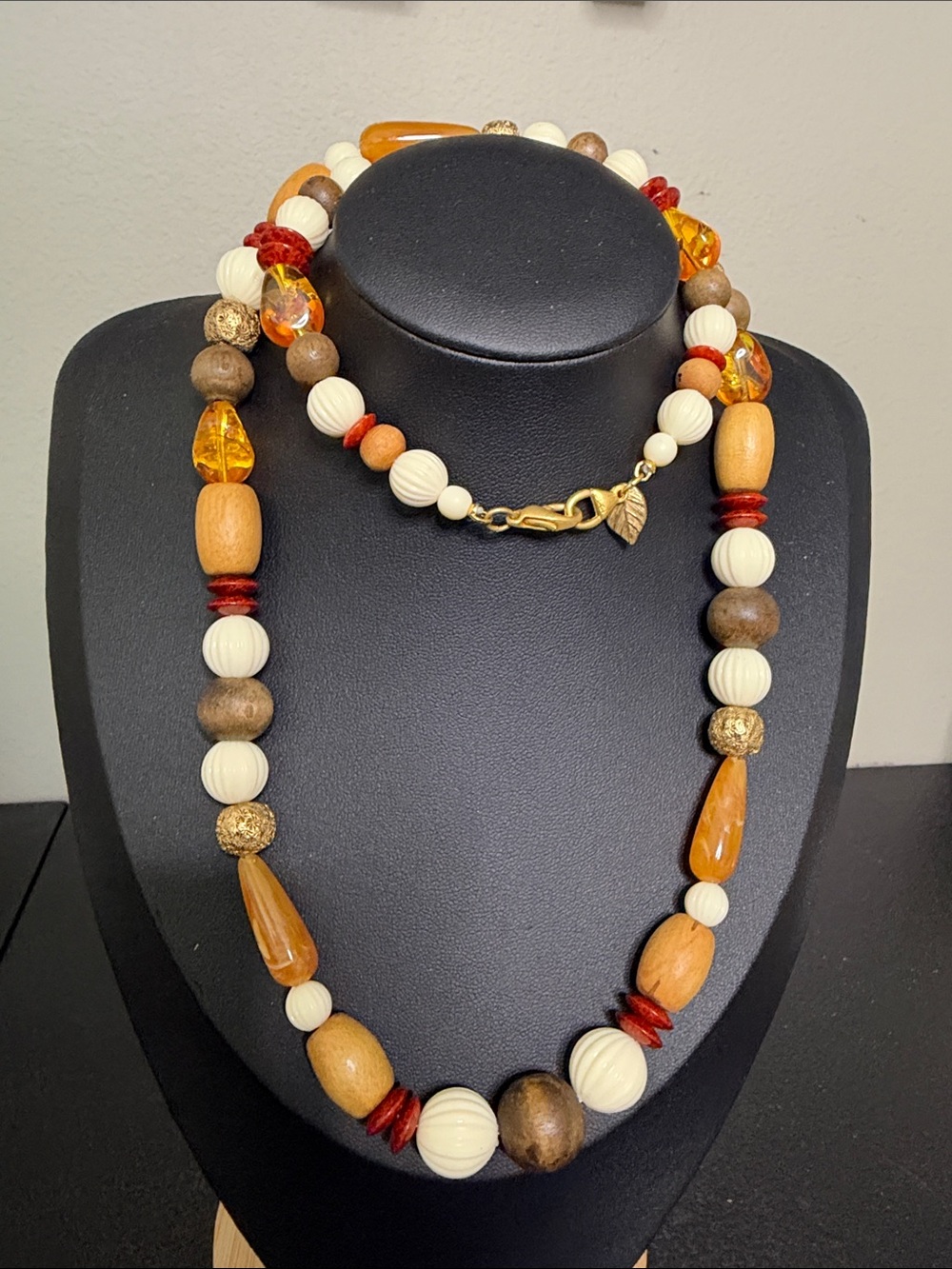 Liz Claiborne Handcrafted Mixed Media Multicolor Glass Wood Resin Bead Necklace
